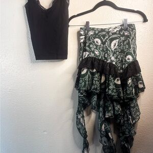 Wild Fable Lace Top and Dollskill - Widow Green Floral Skirt Set